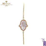 Yellow Gold Mother of Pearl & Brilliant Cut Diamond Fatima Hand Bracelet -0.16ct