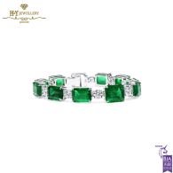 White Gold Emerald Cut Emerald Gemstone & Brilliant Cut Diamond Tennis Bracelet - 38.99 ct