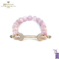 Ananya Chakra Rose Gold Diamond & Crystal Quartz Bar with Kunzite Beads - 1.90ct