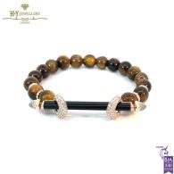 Ananya Chakra Rose Gold Diamond & Crystal Quartz  & Black Onyx Bar with Tiger Eye Beads  - 1.23ct