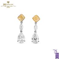 White Gold Mix Cut Fancy Diamond & Colorless Diamond Earrings - 3.16ct