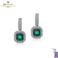 White Gold Emerald Cut Colombian Emerald & Brilliant Cut Diamond Earrings - 4.49ct