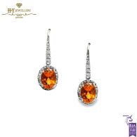 White Gold Oval Cut Orange Sapphire & Brilliant Cut Diamond Drop Earrings - 2.65ct