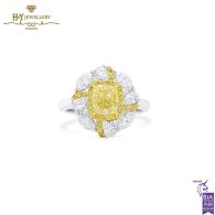 White Gold Cushion Cut Fancy Yellow & Mix Cut Diamond Ring - 2.56ct