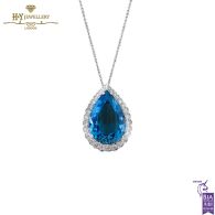 White Gold Pear Cut Blue Topaz & Brilliant Cut Diamond Necklace - 11.64ct