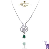 White Gold Pear Cut Emerald & Brilliant Cut Diamond Necklace - 2.29ct