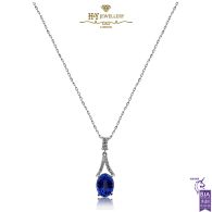 White Gold Oval Cut Tanzanite & Brilliant Cut Diamond Necklace - 2.09ct