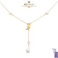 Yellow Gold Initial Pearl Drop Necklace Arabic Letter - ( H )
