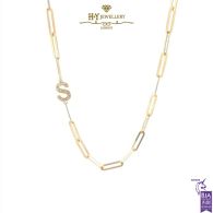 Paper Clip Diamond Initial Necklace (S) Yellow Gold  - 0.17ct