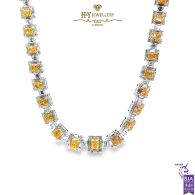 White Gold Radiant Cut Fancy Yellow & Emerald Cut White Diamond Necklace - 57.36ct