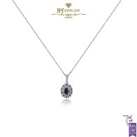 White Gold Oval Cut Sapphire & Brilliant Cut Diamond Pendant - 0.70ct