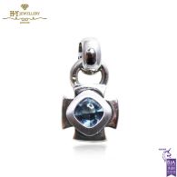 White Gold Cushion Cut Blue Topaz Thick Cross Pendant