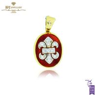 Yellow Gold Brilliant Cut Diamond Red Enamel Pendant - 0.25ct