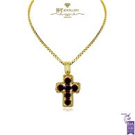 Yellow Gold Red Garnet Cross Charm Pendant 