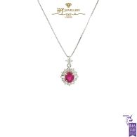 White Gold Oval  Cut Ruby & Round Cut Diamond Pendant -  1.57ct