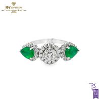 White Gold Pear Cut Emerald & Brilliant Cut Diamond Ring - 0.70ct