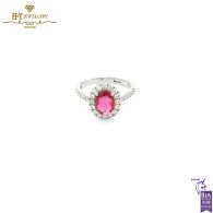 White Gold Oval Ruby Cut & Round Diamond Cut Ring - 1.85ct