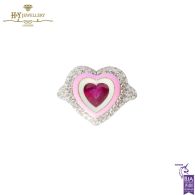 Ruby Heart Pinky Ring With Pink Enamel White Gold - 2.00ct
