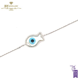 White Gold Brilliant Cut Diamond Protection from The Evil Eye Fish Charm Bracelet - 0.15ct-17243