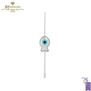 White Gold Brilliant Cut Diamond Protection from The Evil Eye Fish Charm Bracelet - 0.15ct-0