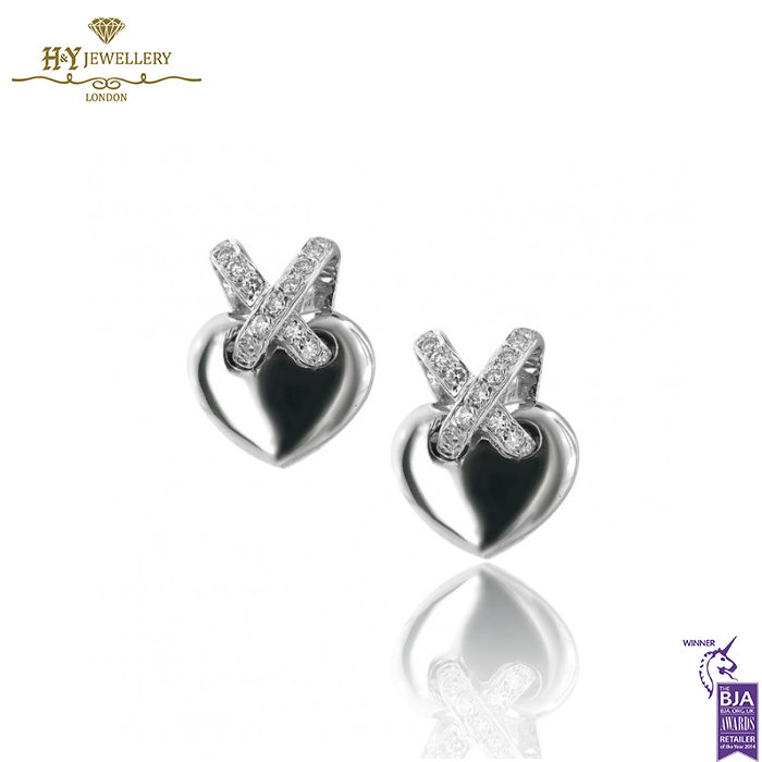 White Gold Brilliant Cut Diamond Heart Stud Earrings - 0.69ct-0