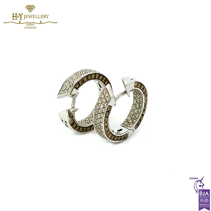 White Gold Brilliant Cut Cognac & Colorless Diamond Earrings - 3.94ct-17250