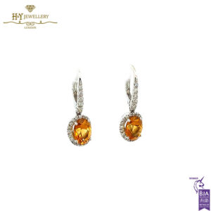 White Gold Oval Cut Orange Sapphire & Brilliant Cut Diamond Drop Earrings - 2.65ct-17367