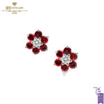 Pink Rubies and Diamond Stud Earrings