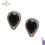 Rose Gold Pear Cut Black Onyx & Brilliant Cut Diamond Large Stud Earrings - 34.20ct-0