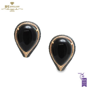 Rose Gold Pear Cut Black Onyx & Brilliant Cut Diamond Large Stud Earrings - 34.20ct-0