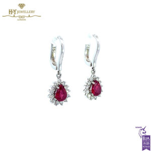 White Gold Pear Cut Ruby & Brilliant Cut Diamond Drop Earrings -2.59ct-17637