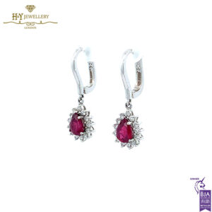 White Gold Pear Cut Ruby & Brilliant Cut Diamond Drop Earrings -2.59ct-17636