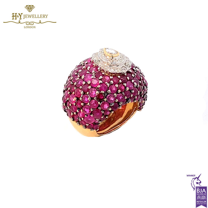 Yellow Gold Mix Cut Diamond & Brilliant Cut Ruby Filigree Design Ring - 10.50ct-17761