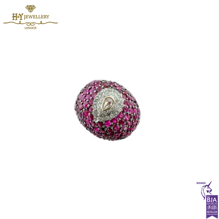 Yellow Gold Mix Cut Diamond & Brilliant Cut Ruby Filigree Design Ring - 10.50ct-14000