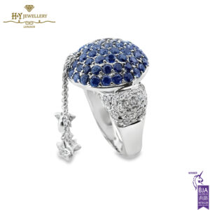 White Gold Brilliant Cut Sapphire & Diamond - Moon and Stars Shape Ring - 8.70ct-14010