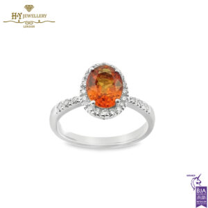 White Gold Oval Cut Orange Sapphire & Brilliant Cut Diamond Ring - 1.55ct-0