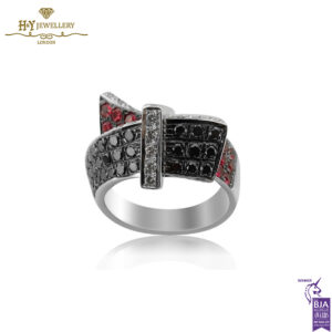 White Gold Brilliant Cut Ruby & Black & White Diamond Ring - 1.18ct-0