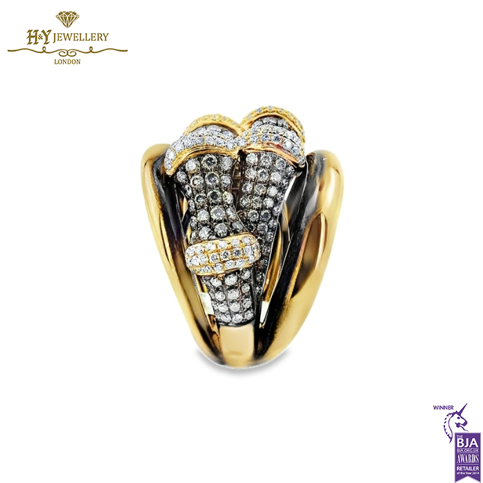 Yellow Gold Brilliant Cut White & Brown Diamond Ring - 2.39ct-14194