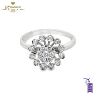 White Gold Brilliant Cut Diamond Floral Shape Engagement Ring - 0.41ct-0