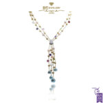 Yellow Gold Diamond & Multicolored Gemstones Necklace & Earrings Marco Bicego Set - 0.80ct-0