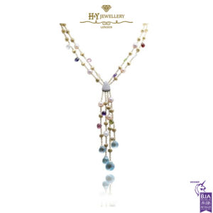 Yellow Gold Diamond & Multicolored Gemstones Necklace & Earrings Marco Bicego Set - 0.80ct-0