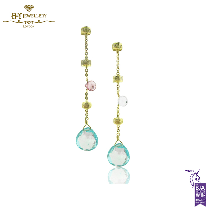 Yellow Gold Diamond & Multicolored Gemstones Necklace & Earrings Marco Bicego Set - 0.80ct-14259