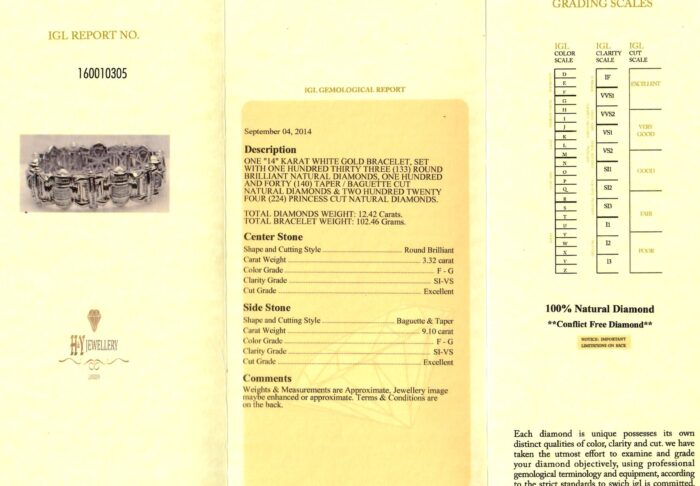 White Gold Mix Cut Diamond Large Unisex Bracelet - 12.42ct-11773