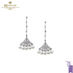 White Gold Pearl & Brilliant Cut Diamond Art Deco Earrings - 0.65ct-0