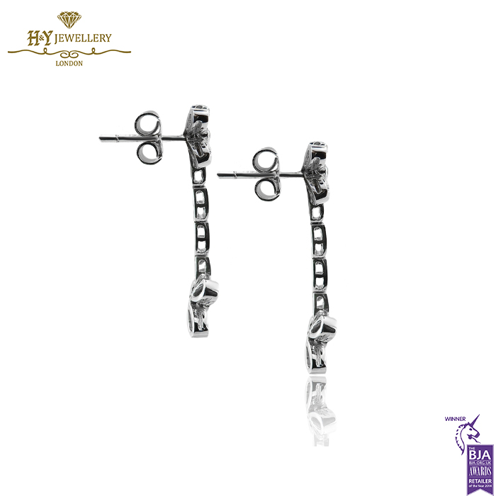 White Gold Brilliant Cut Diamond Flower Drop Earrings - 0.43ct-14512