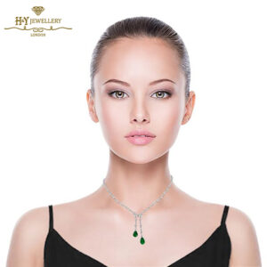 White Gold Pear Cut Emerald & Mix Cut Diamond Classic Sweeping Necklace - 5.94ct-15033