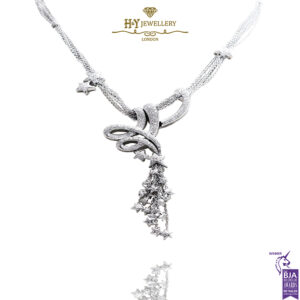 White Gold Brilliant Cut Diamond Star Swirl Design Necklace - 2.65ct-0