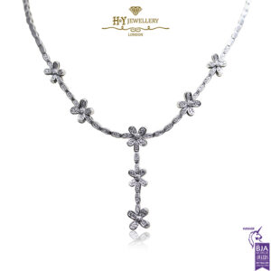 White Gold Brilliant Cut Diamond Flower Design Necklace - 1.01ct-0