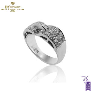 White Gold Brilliant & Princess Diamond - Art Deco Bridge Wave Ring - 1.10ct-14126