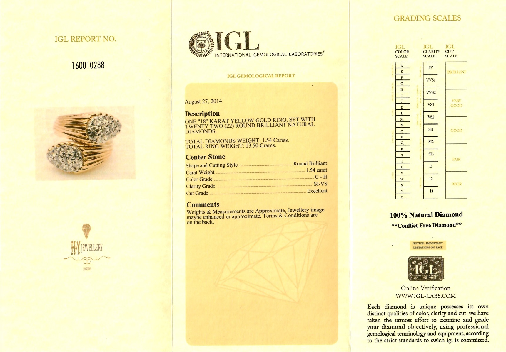 Yellow Gold Brilliant Cut Diamond Ring - 1.54ct-11792